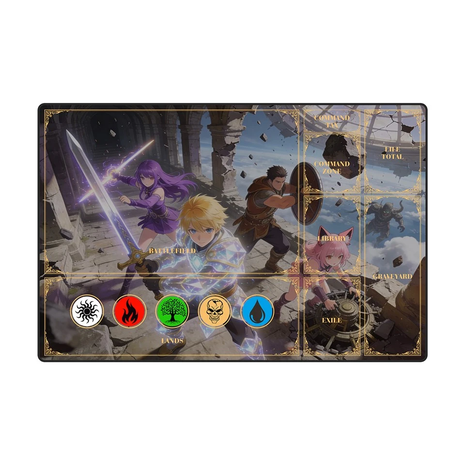 애니메이션 판타지 TCG 플레이 매트 48×32cm, 매직 더 개더링 게임 매트(존 포함), 미끄럼 방지 고무 MTG 커맨더 플레이 매트